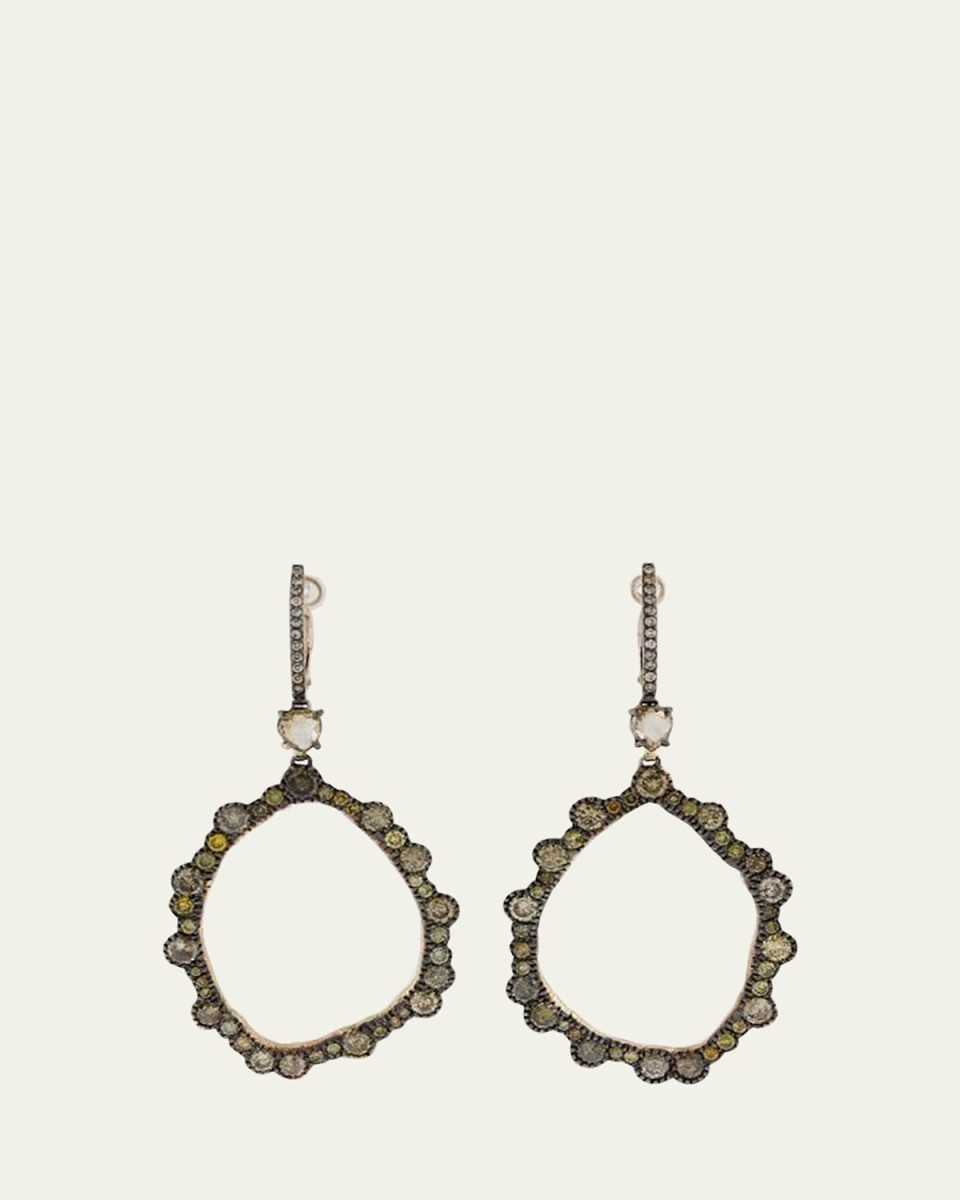 18K Gold and Black Rhodium Natural Color Signature KMD Irregular Diamond Earrings